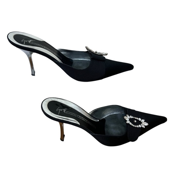 Giuseppe Zanotti, Size 39 (9 US), Black - Vintage Mule Pumps, Silver Rhinestone - Picture 4 of 15